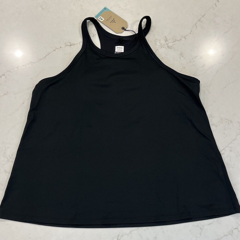 PrAna Becksa Tank Plus Black Size 2X UPF 50+ Shelf Bra Compression Stretch NWT
